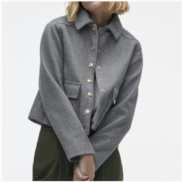 Zara Grey Soft Touch Cropped Military Jacket Gold Buttons - Picture 4 of 15